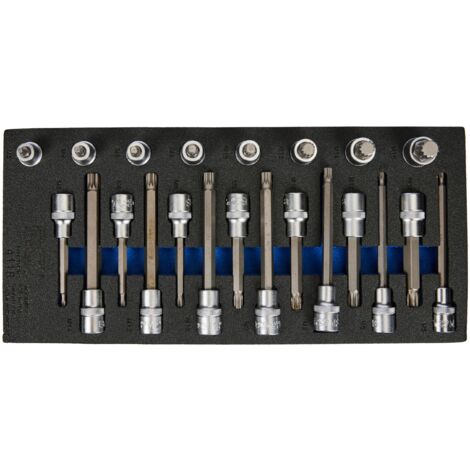 Bandeja para carro 1/3: Juego de puntas de vaso  entrada 12,5 mm (1/2")  dentado múltiple interior (para XZN)  22 piezas