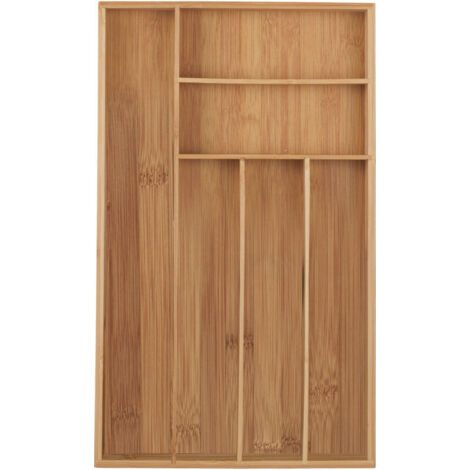 Bandeja para cubiertos, 6 compartimentos, bambú, utensilios de cocina, organizador de cajones, 5 x 27,5 x 46 cm, natural