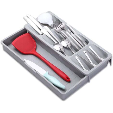 Bandeja para cubiertos de plástico compacta, 17-30 cm, organizador de cajón para cubiertos expandible, soporte para utensilios de cocina