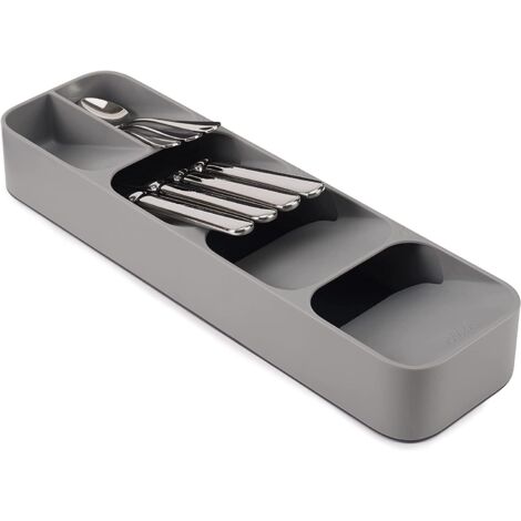 Bandeja para cubiertos, organizador de cajones, 39,6 x 11 x 5,5 cm (gris)