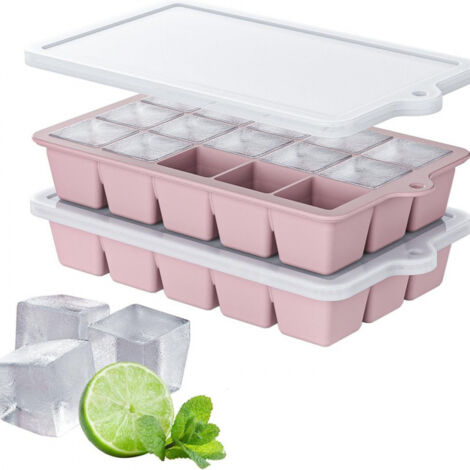 Bandeja para cubitos de hielo con tapa, molde apilable para cubitos de hielo para bebidas congeladas (rosa, 2 unidades)