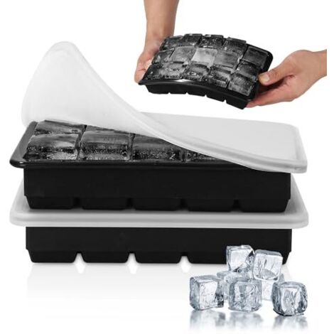 Bandeja para cubitos de hielo, juego de 2 bandejas con tapa para bebé, bandejas de silicona para cubitos de hielo, molde de 15 compartimentos para enfriar bebidas, comida para bebés, whisky y cócteles