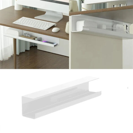 Bandeja para gestión de cables, 1 unidad, instalación autoadhesiva sencilla, organizador de cables debajo del escritorio, gestión ordenada de cables de escritorio, 40 cm, color blanco