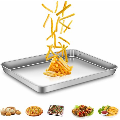 Bandeja para Hornear Bandeja para Hornear Profesional de Acero Inoxidable Horno para Cocina casera, Antiadherente Saludable Acabado súper Espejo Apto para lavavajillas, 40 x 30 x 2,5 cm