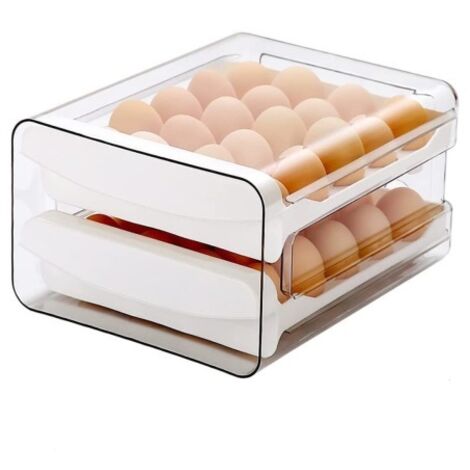 Bandeja para huevos para refrigerador, 32 compartimentos/2 niveles, cajón para huevos para refrigerador, caja para guardar huevos frescos para el refrigerador (1 pieza), color blanco