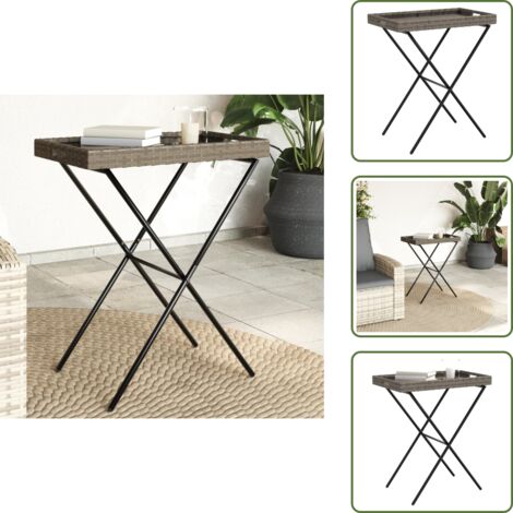 Bandeja plegable - vidaXL Mesa con bandeja plegable ratán sintético gris 65x40x75 cm - Mesa de jardín