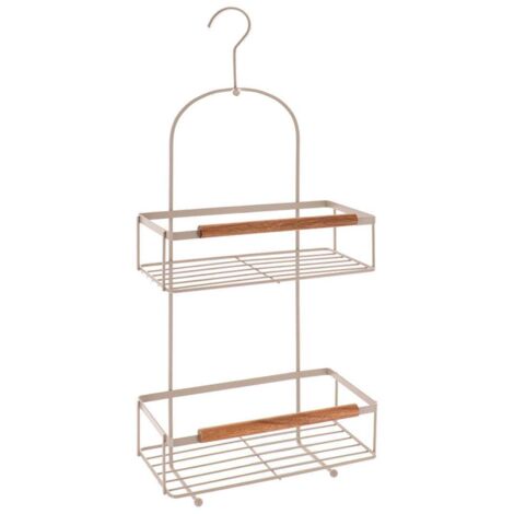 Bandeja rectangular de 2 pisos de metal con gancho de acacia deco - beige - Tendance