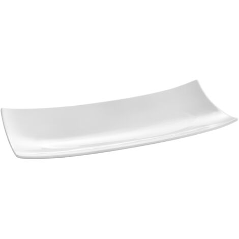 Bandeja rectangular decorativa BARKA de porcelana blanca de 352x146 mm - Hendi 785553