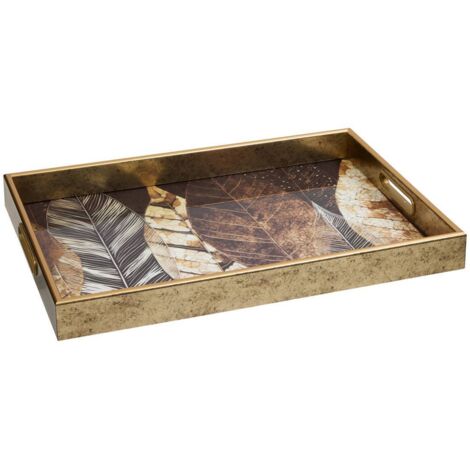 Bandeja rectangular Elya 43x30x4 cm hojas marrones - Atmosphera créateur d'intérieur