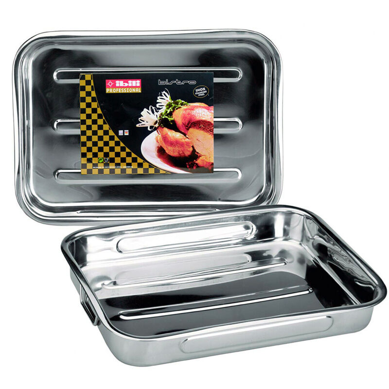 

Bandeja rustidera inoxidable para horno con asas 38x27cm (Ibili 651835)