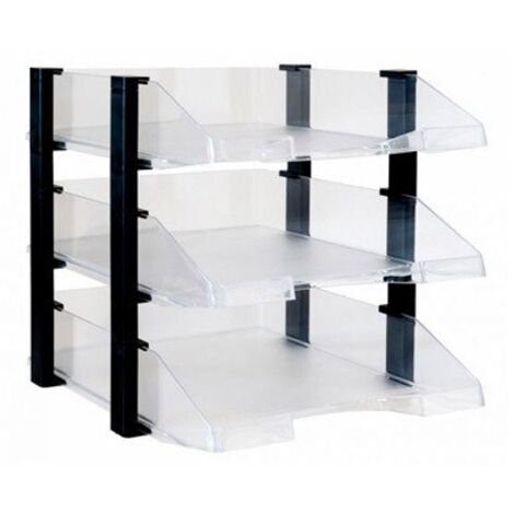 Bandeja sobremesa archivo 2000 plastico transparente con elevadores negro conjunto de 3 bandejas 280x285x350 mm