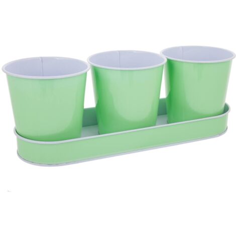 Bandeja y 3 cubos de metal verdes