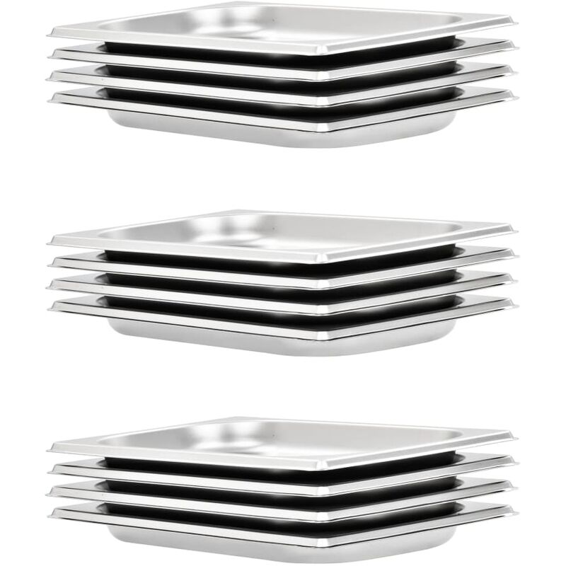 

vidaXL Bandejas Gastronorm 12 unidades GN 1/4 20 mm acero inoxidable - Plateado