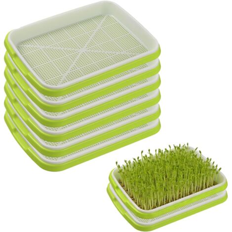 Bandejas de germinación de 34 x 25 cm, verdes y blancas, de plástico, para germinar semillas de frijol mungo, alfalfa y pasto de trigo. Ideales para jardineros aficionados y familias, y para cultivo h