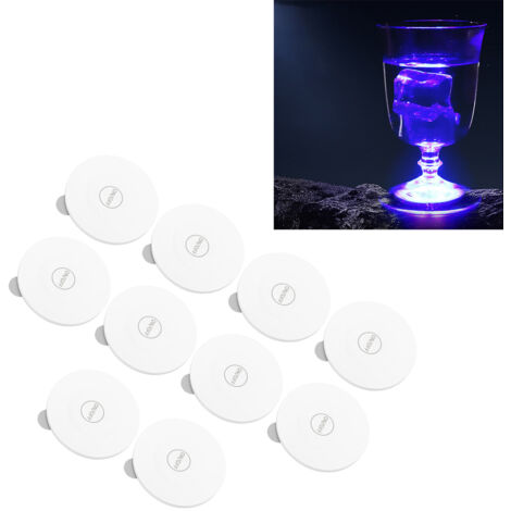 Bandejas LED para vasos y botellas, paquete de 10, material de gel cristalino, efectos de luz coloridos, 8 segmentos, 6 cm, para bares y fiestas.