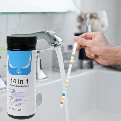 Bandelette de test d'eau potable 14 en 1 améliorée, test de qualité de l'eau et de l'eau du robinet (50 feuilles)
