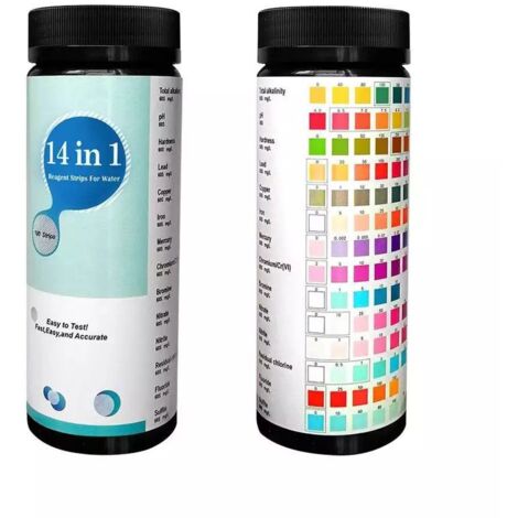 Bandelettes De Test 14 En 1 Pour L'Eau Potable Et L'Eau Du Robinet Pour Tester La Dureté, Le Ph, Le Brome, Les Nitrates Et Plus Facilement Et Rapidement - Lot De 100
