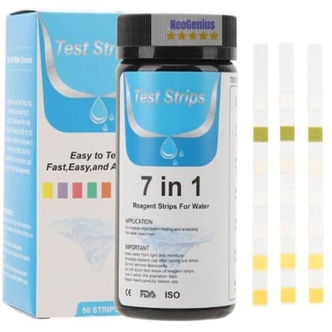 Bandelettes de test 7 en 1 pour aquarium, test de pH nitrite, nitrate, dureté totale, chlore libre, alcalinité, carbonate, eau salée précise, eau douce d'aquarium - Lot de 100