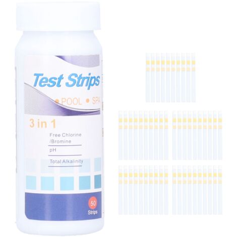 Bandelettes de Test d'eau de piscine et Spa 3 en 1, 50 points, papier de Test d'alcalinité du PH du chlore/brome libre