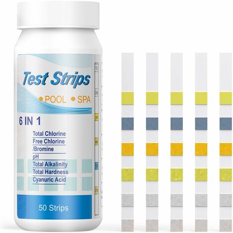 Bandelettes de test pour piscine et spa, test d'eau 6 en 1 chlore/chlore libre/pH/alcalinité/acide cyanurique 50 pièces-BDD