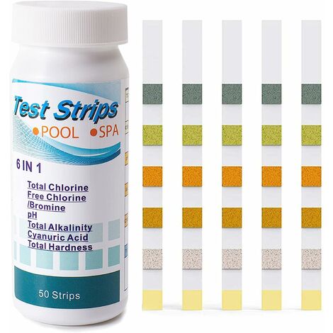 Bandelettes de Test pour Piscine,6 en 1 Bandelette Test Qualité d'eau,Kit de Bandelettes de Test pour PH,Acide Cyanurique (100PCS)