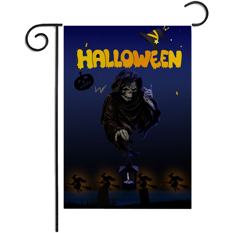 

Happyshopping - Bandera de bienvenida de Halloween Impresion a doble cara Bandera de jardin Patron de terror Bandera vertical para casa encantada