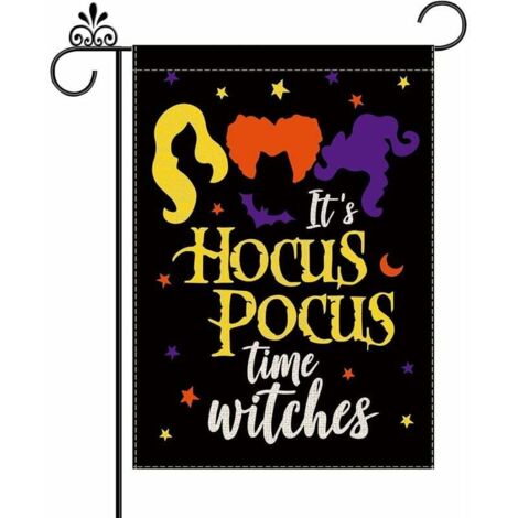 Bandera de jardín de Halloween con brujas de Hocus Pocus, hermanas Sanderson, doble cara, de arpillera, decoración para exteriores, 30 x 45 cm (12 x 18 pulgadas), 2 unidades