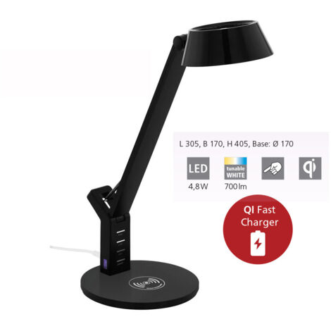 Banderalo Schwarze Schreibtischlampe mit Touch-Dimmer und LED-Qi-Ladegerät Eglo