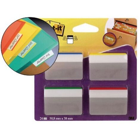 Banderitas separadoras rigidas dispensador 4 colores post-it index 686a-1 grandes 24 banderitas