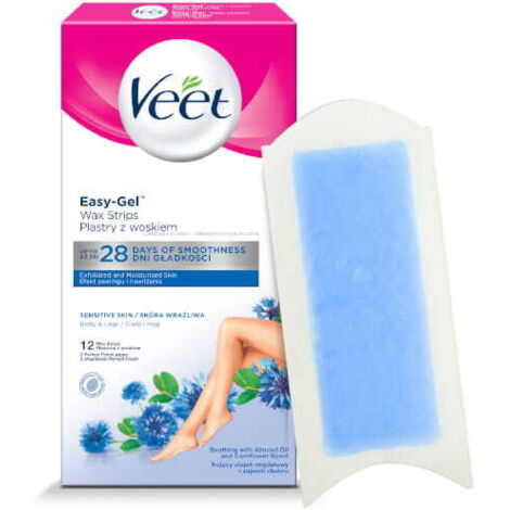 Bandes de cire Veet Easy-Gel - Peau sensible, 12 pièces.