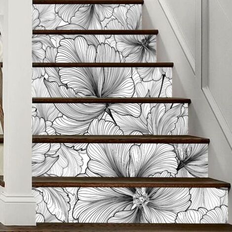 Bandes de contremarche, papier contact floral en PVC autocollant et amovible, 39,37 x 7,09 pouces