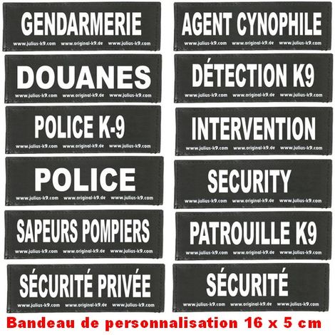 Bandes de personnalisation (type sécurité) 16 x 5 cm pour harnais Julius K-9 Désignation : SECURITY Julius K9 600509