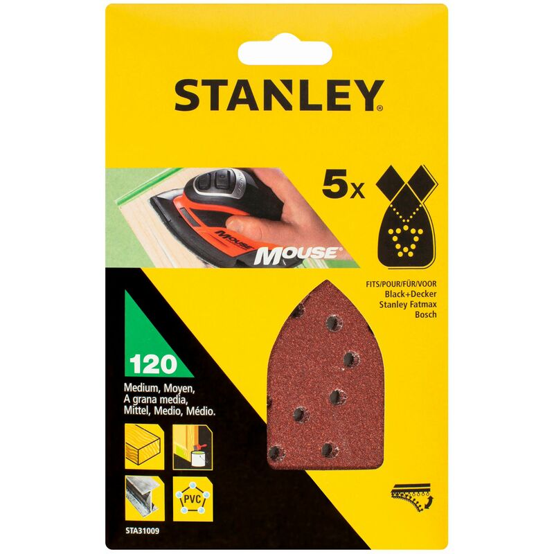 Stanley 5 feuilles abrasives de qualité supérieure Mouse grain 120 STA31009 XJ - vue 3