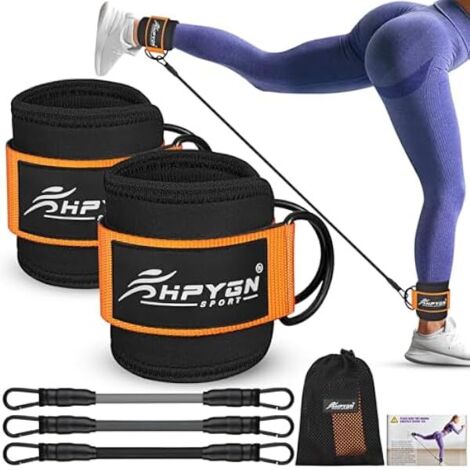 Bandes De Résistance Pour Chevilles - 3 Niveaux De Résistance 10/20/30 Lb - Sangles Avec Attaches En Néoprène - Pour Entraînement Des Fessiers Et Des Jambes - Lot De 3 Bandes Tubulaires + 1 Paire De S