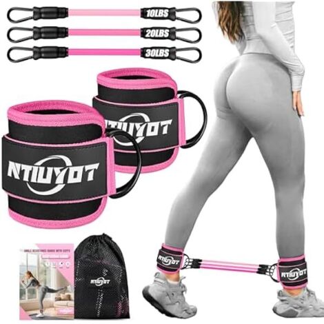 Bandes De Résistance Pour Chevilles - Avec Manchons Réglables - 3 Niveaux De Résistance (10/20/30 Lbs) - Pour Entraînement Des Jambes Et Fessiers - Kit Complet ×6 Pièces