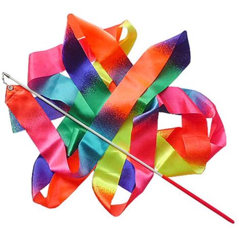 Bandes de Soie Artistiques 4m pour Danse Rythmique Enfants - Bâtons Ballet Gymnastique Couleur Dégradée