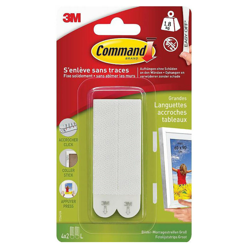 Trimec - Bandes de Suspension pour Grandes Photos, Pack de 4x2 Bandes Adhésives, Blanc - Fixation sans Dommage - Pour Posters, Cadres et Miroirs