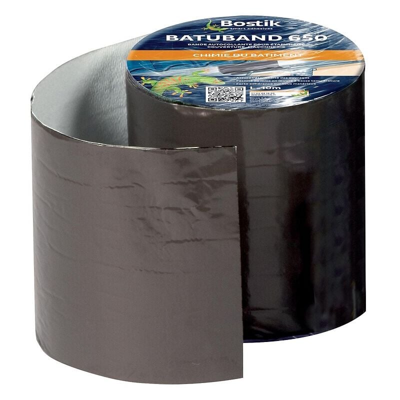 Bostik - Bandes d'étanchéité autocollantes Batuband 650 Coloris gris, rouleau de 10 mètres largeur 10 cm