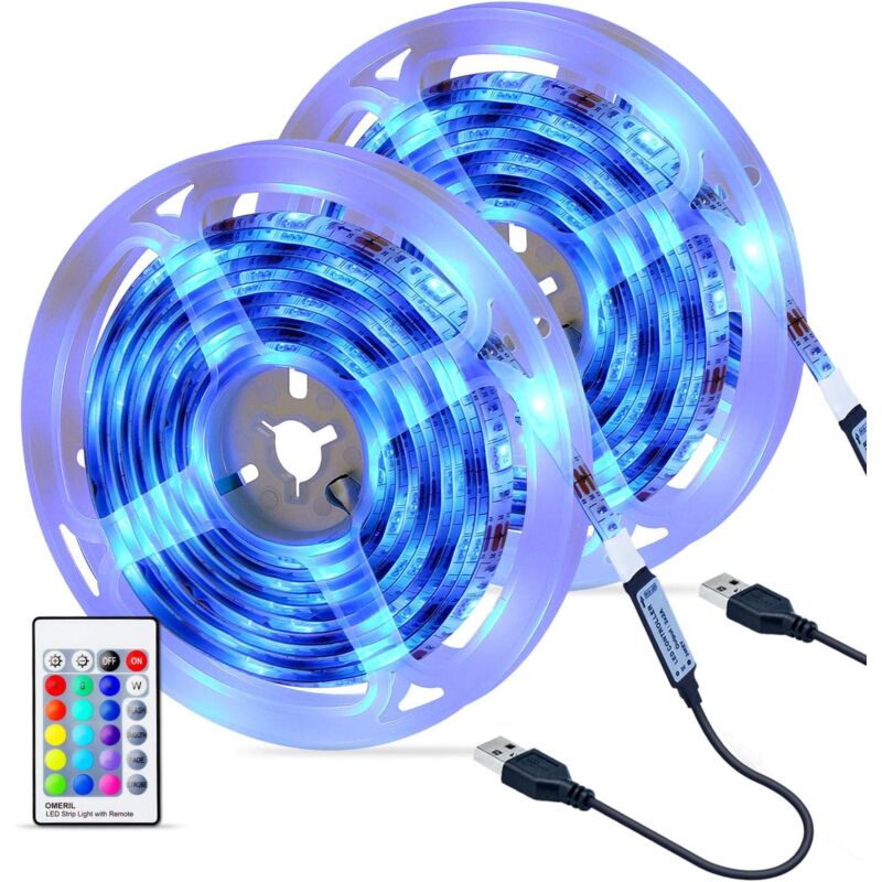Bandes led [2 x 3M], Bande led étanche 5050 rvb avec télécommande ir, Bandes lumineuses 16 couleurs et 4 modes, Luminosité/Vitesse réglables pour la