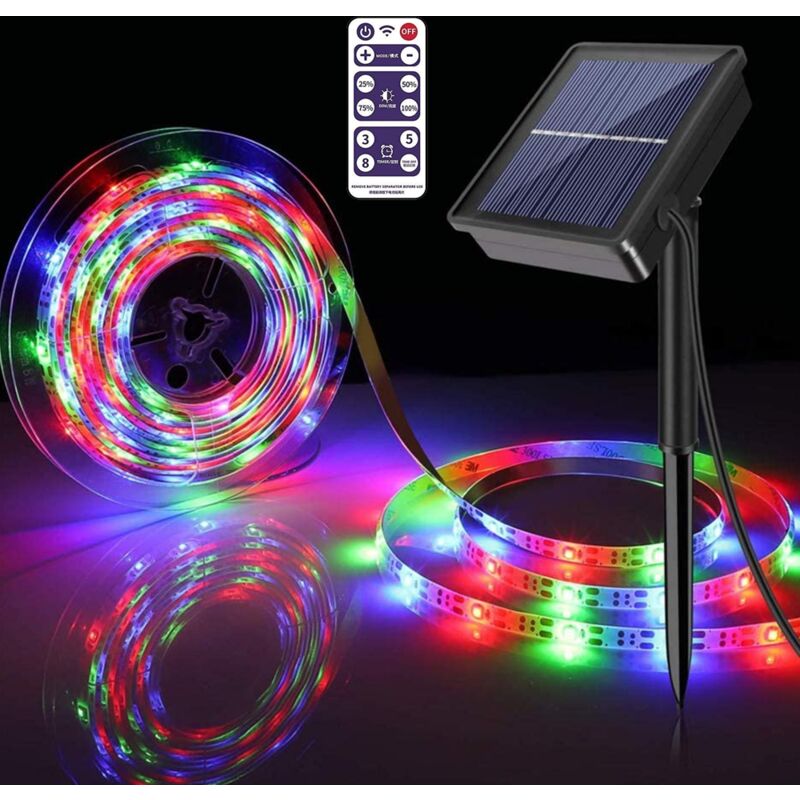 Feiyue - Bandes lumineuses led, bandes lumineuses solaires flexibles, 8 modes d'éclairage, étanches pour terrasse, jardin, maison, mariage, cour - rvb