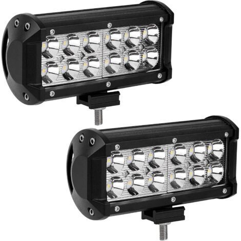 Bandes lumineuses LED, paquet de 2, feux antibrouillard LED tout-terrain focalisés de 7 pouces et 36 W, avec support de montage, tension 12 V.