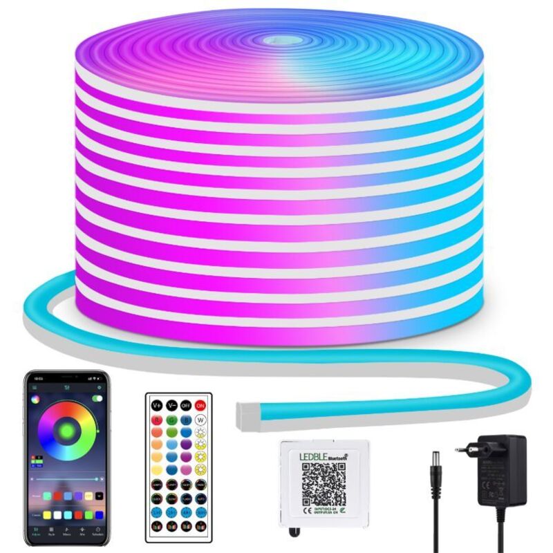 Bandes lumineuses LED RGB Neon, 10 m - 600 LED, guirlande lumineuse LED Neon pour intérieur et extérieur, application/télécommande, étanchéité IP65