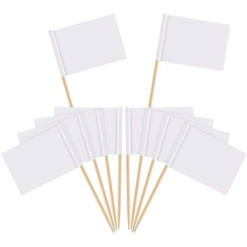 Image of Fortuneville - Bandiera stuzzicadenti, 100 pezzi Bandiere stuzzicadenti in bambù bianco Mini bandiera per torta da festa