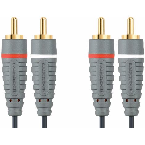 Bandridge Cable Audio Estéreo, 2 x RCA macho - 2 x RCA macho, 10 metros de largo, contactos chapados en oro de 24k