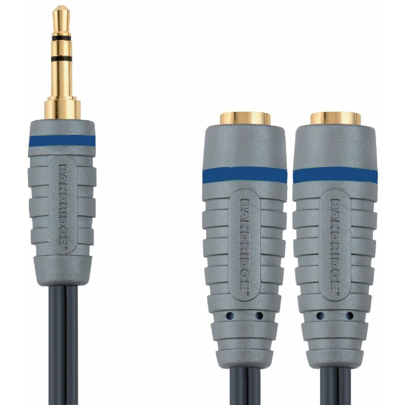 

Cable de 20 cm, macho 3,5 mm - 2 x hembra 3,5 mm de color azul, ideal para dividir conexión para auriculares - Bandridge