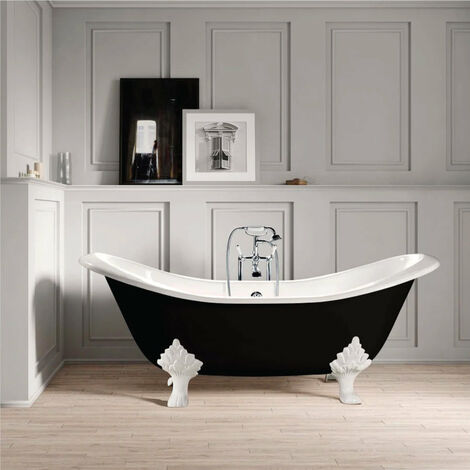 Bañera Clásica hierro fundido KINGSTON 182 cm NEGRA con patas blancas