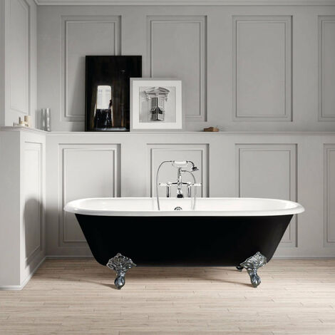 Bañera Clásica hierro fundido PLYMOUTH 153 cm NEGRA con patas cromadas