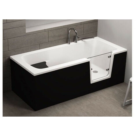 Bañera con puerta ADELAIDE NOIR 160/170/180x75/80x54 cm - Dimensiones: 160cm
