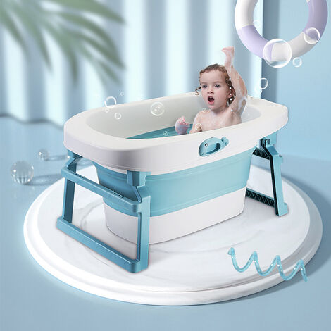 Bañera de Bebé Plegable 3 en 1 Bañera portátil para niños pequeños Bañera Ducha infantil Antideslizante Azul