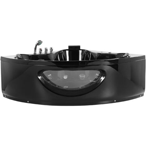 Bañera de hidromasaje esquinera de acrílico negro LED 138 cm moderno jets de masaje Tocoa